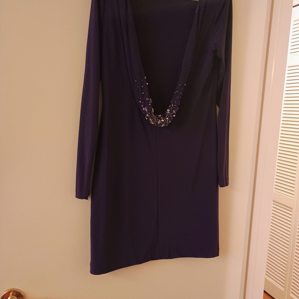 Marchesa Deep Purple Backless Dress with Sparkling Details